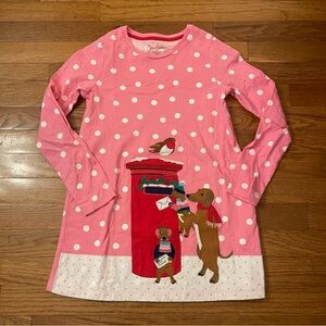 Mini Boden Pink Polka Dot Long Sleeve appliqué tunic